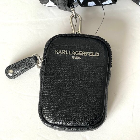 Karl Lagerfeld Maybelle Crossbody Black Felt Ikons Airpods Coin Case Guitar Stra - Picture 9 of 9